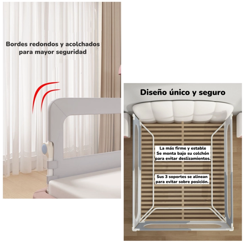 BARANDA CAMA LUBABYCAS PACK 3 PLEGABLE KING PROTECT ACERO INOXIDABLE GRIS - 6