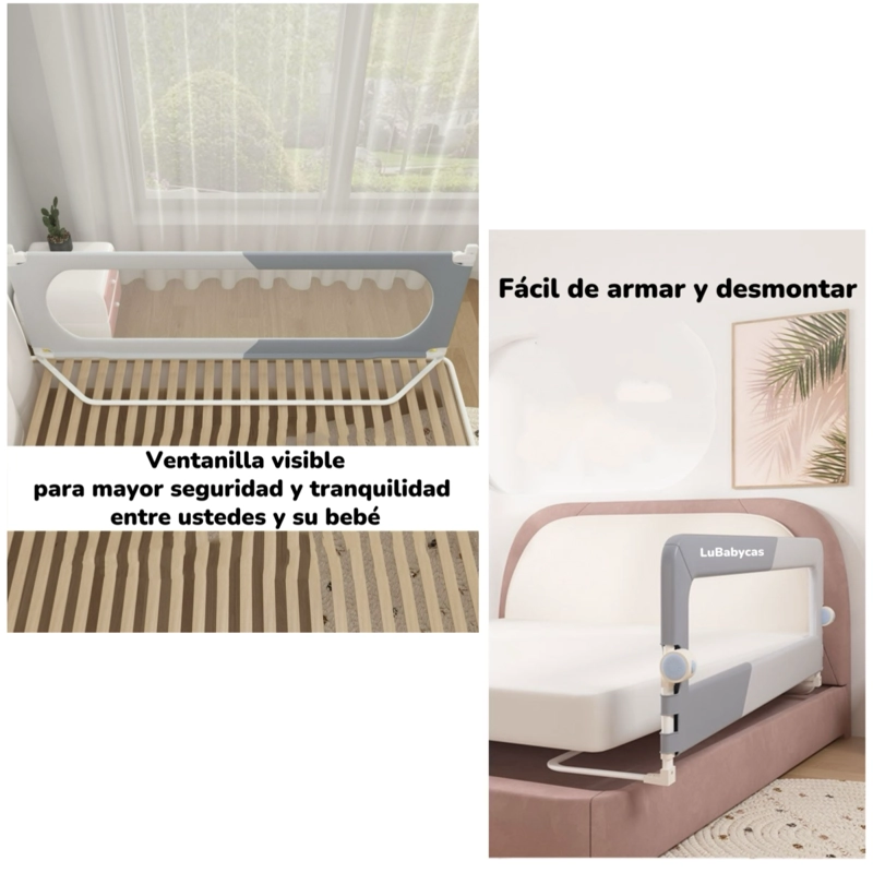BARANDA CAMA LUBABYCAS PACK 3 PLEGABLE KING PROTECT ACERO INOXIDABLE GRIS - 7