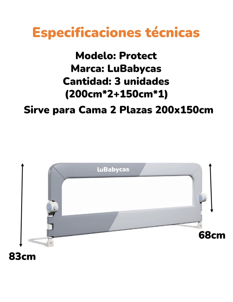 BARANDAS CAMA LUBABYCAS PACK 3 PLEGABLE 2 PLAZAS - 2