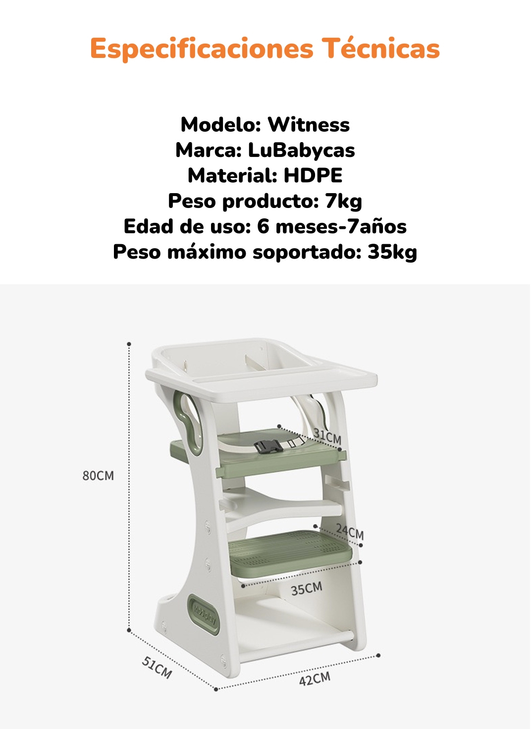 SILLA COMER LUBABYCAS WITNESS VERDE MULTIFUNCIONAL - 8