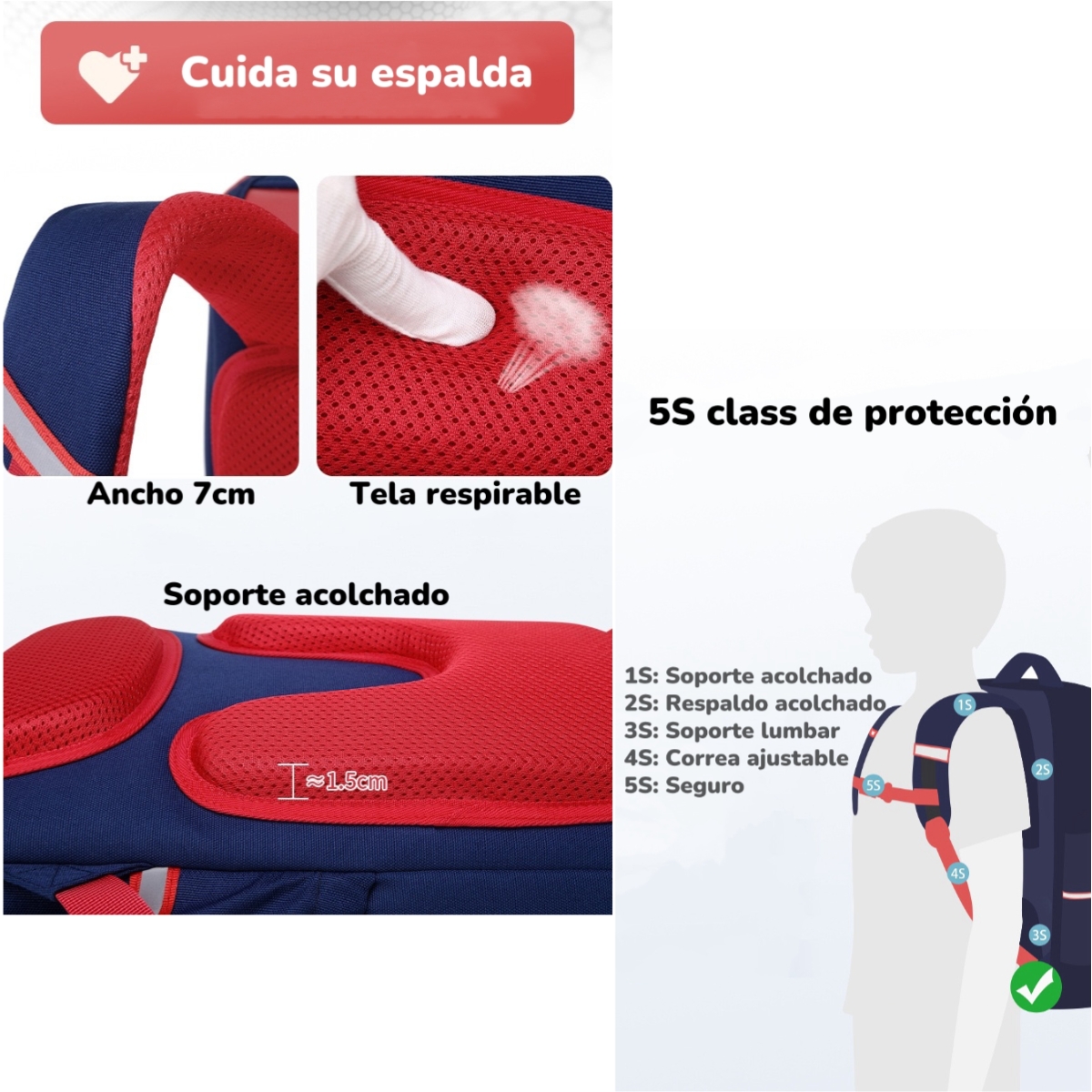 MOCHILA ESCOLAR INFANTIL IMPERMEABLE 5S ROSADA LUBABYCAS - 3