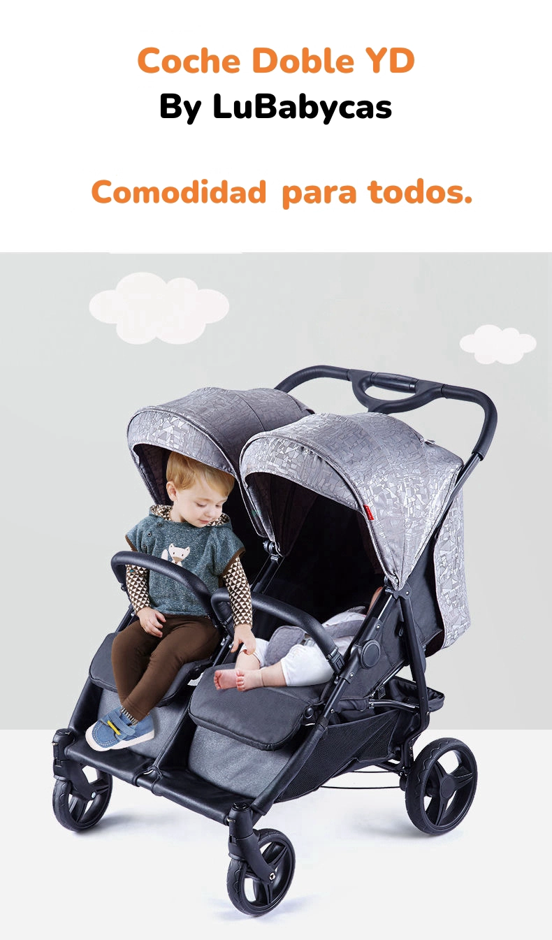 COCHE PASEO DOBLE LUBABYCAS YD GRIS MARCO ALUMINIO LIVIANO - 2