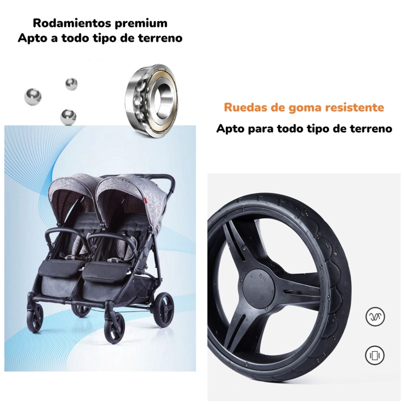 COCHE PASEO DOBLE LUBABYCAS YD GRIS MARCO ALUMINIO LIVIANO - 7