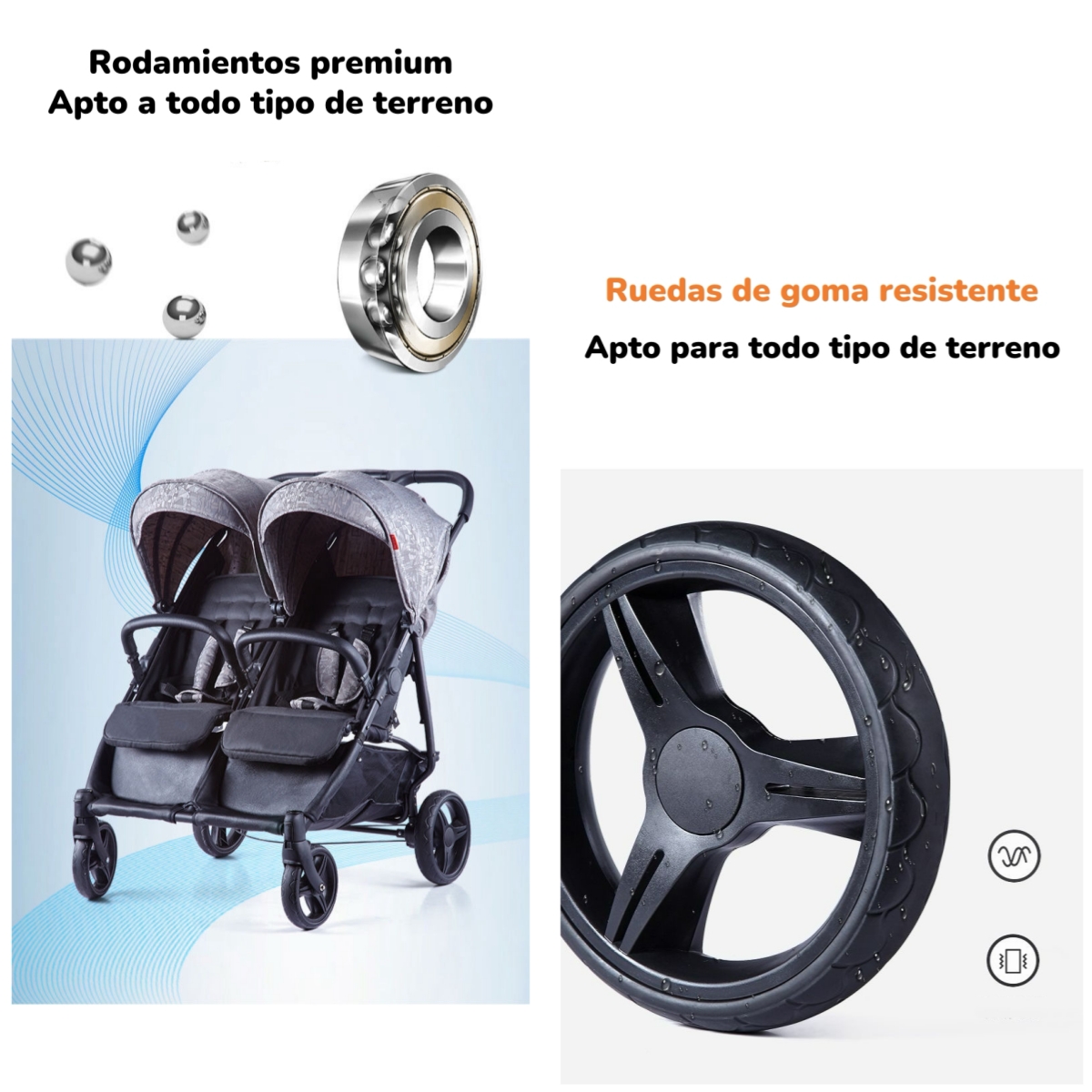COCHE PASEO DOBLE LUBABYCAS YD GRIS MARCO ALUMINIO LIVIANO - 7