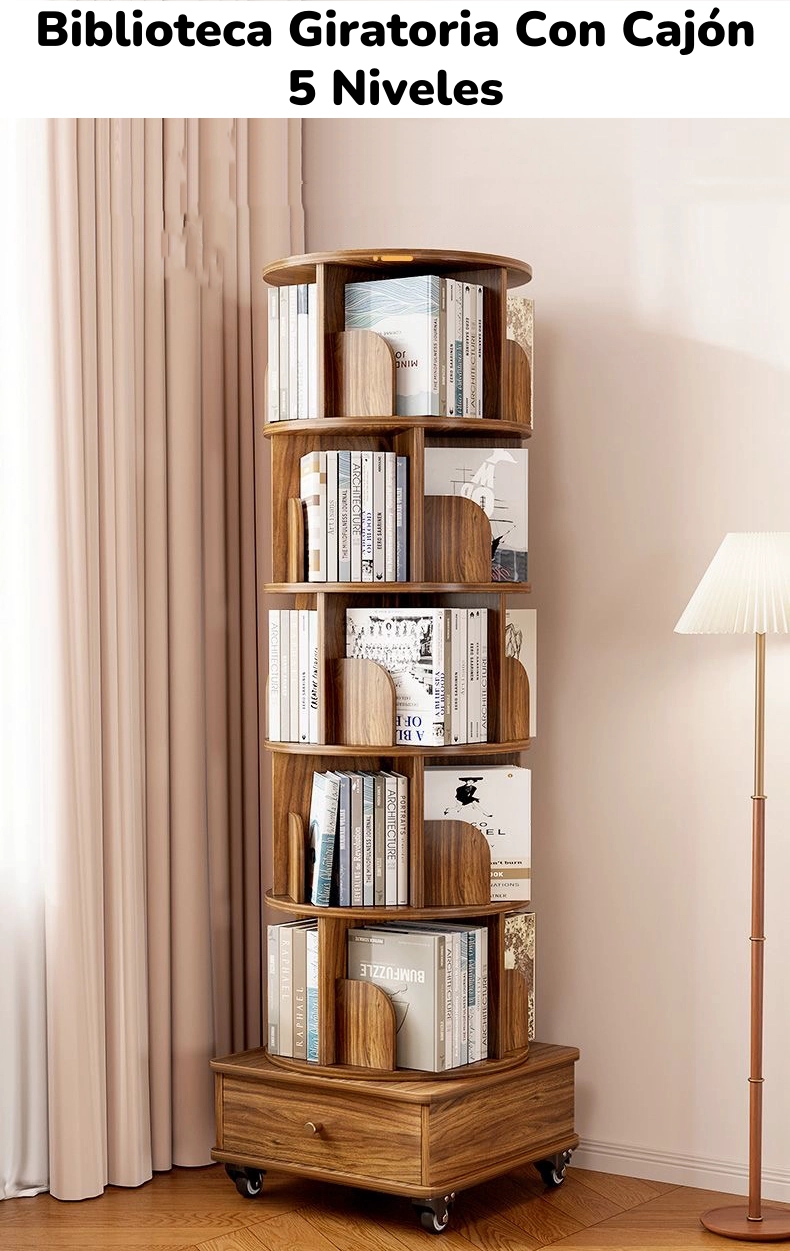 BIBLIOTECA GIRATORIA 360 LIBRERO ORGANIZADOR CON CAJON 173CM - 2