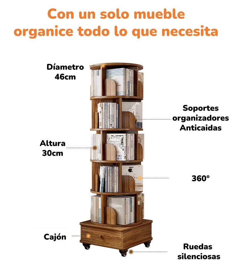 BIBLIOTECA GIRATORIA 360 LIBRERO ORGANIZADOR CON CAJON 173CM - 3
