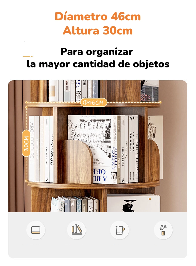 BIBLIOTECA GIRATORIA 360 LIBRERO ORGANIZADOR CON CAJON 173CM - 5