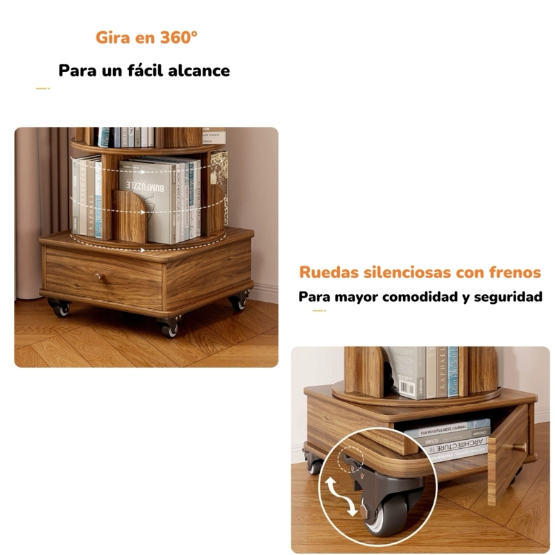 BIBLIOTECA GIRATORIA 360 LIBRERO ORGANIZADOR CON CAJON 173CM - 6