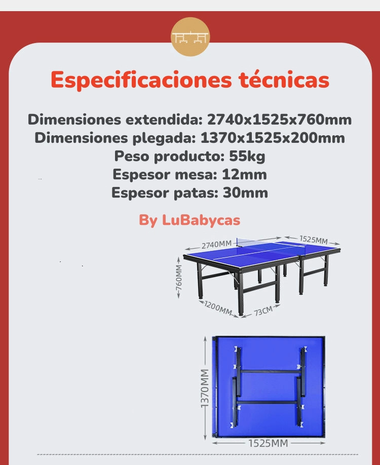 MESA DE PING PONG PROFESIONAL PLEGABLE 274CM BY LUBABYCAS - 8