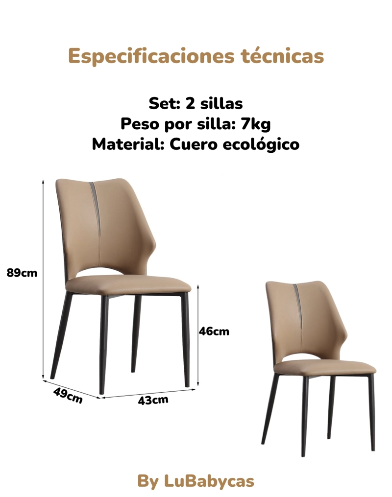 PACK 2 SILLAS DE COMEDOR ESTILO ITALIANO ZEKER LUBABYCAS - 8