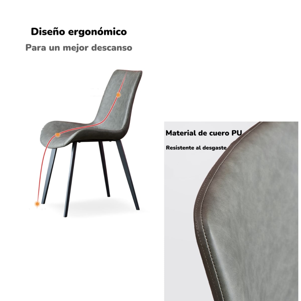 SET 4 SILLAS DE COMEDOR CUERO PU ESTILO ITALIANO LUBABYCAS - 5