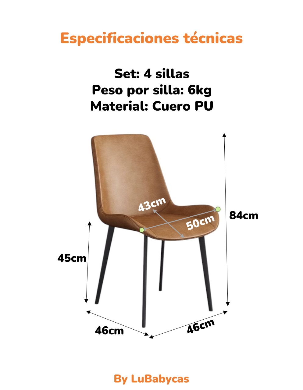 SET 4 SILLAS DE COMEDOR CUERO PU ESTILO ITALIANO LUBABYCAS - 8