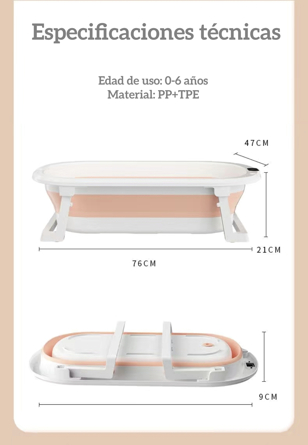 BAÑERA PLEGABLE CON TERMÓMETRO MÁS ACCESORIOS ROSADA LUBABYCAS - 7