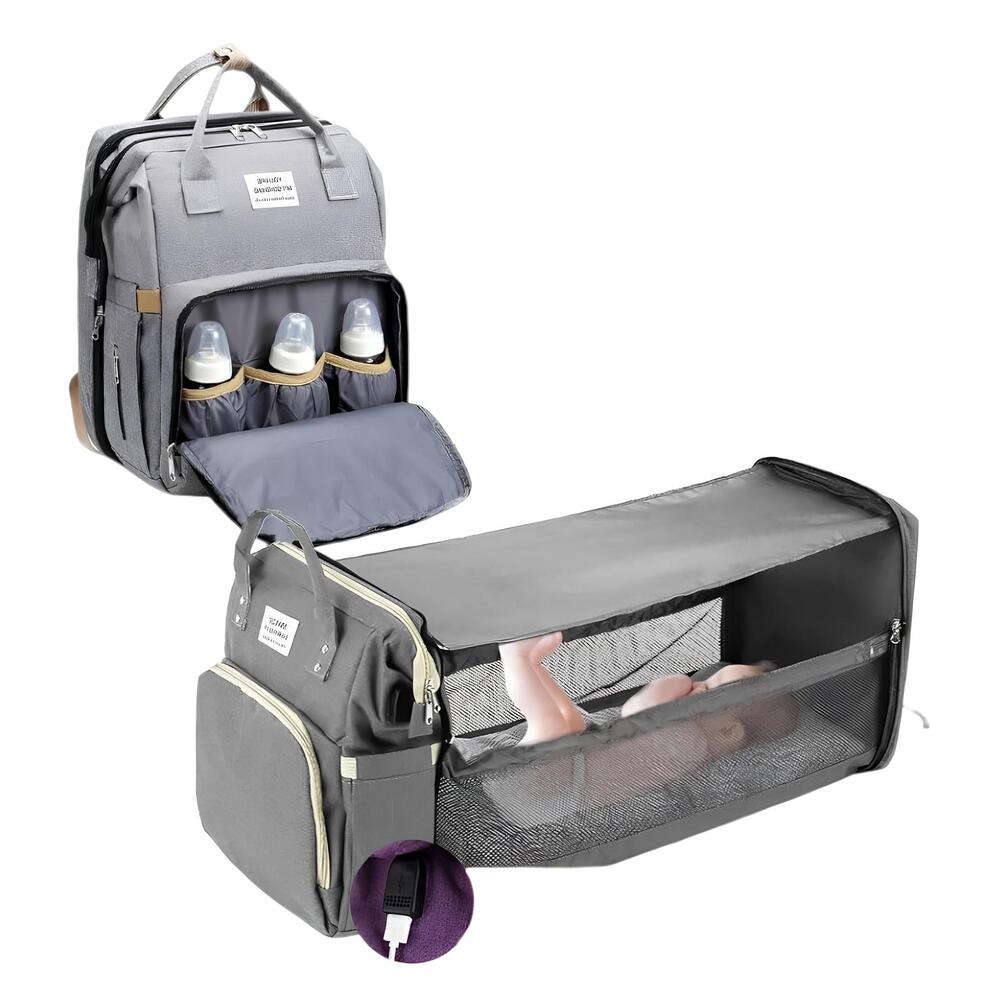 MOCHILA MATERNAL 3 EN 1 CON CUNITA LUBABYCAS GRIS - 1