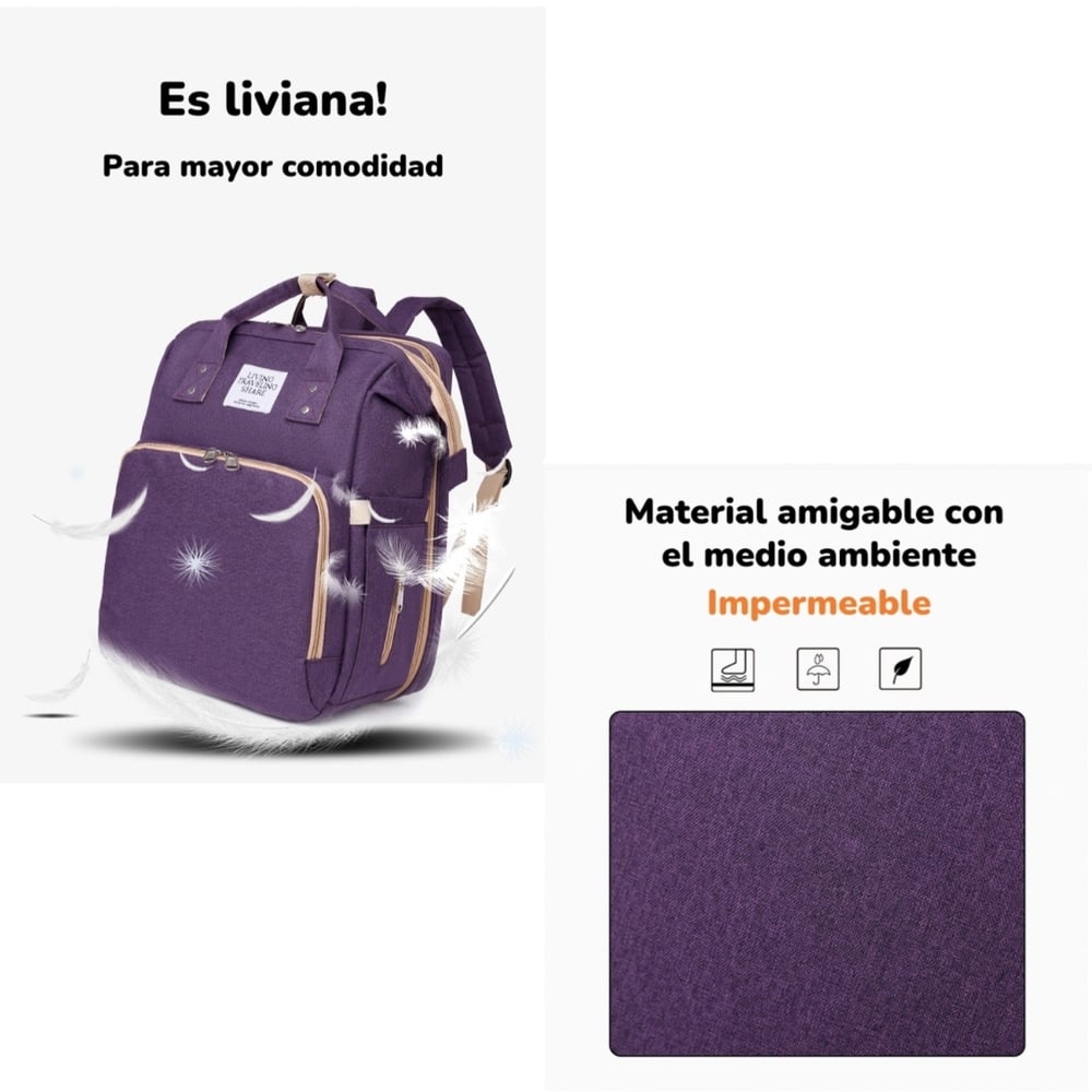 MOCHILA MATERNAL 3 EN 1 CON CUNITA LUBABYCAS GRIS - 3
