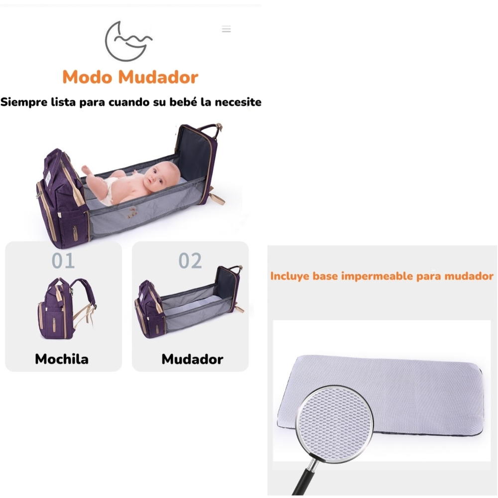 MOCHILA MATERNAL 3 EN 1 CON CUNITA LUBABYCAS GRIS - 4