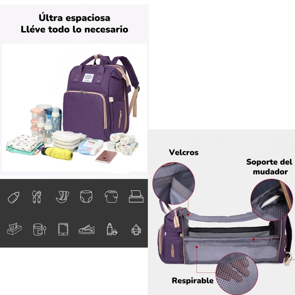 MOCHILA MATERNAL 3 EN 1 CON CUNITA LUBABYCAS GRIS - 5