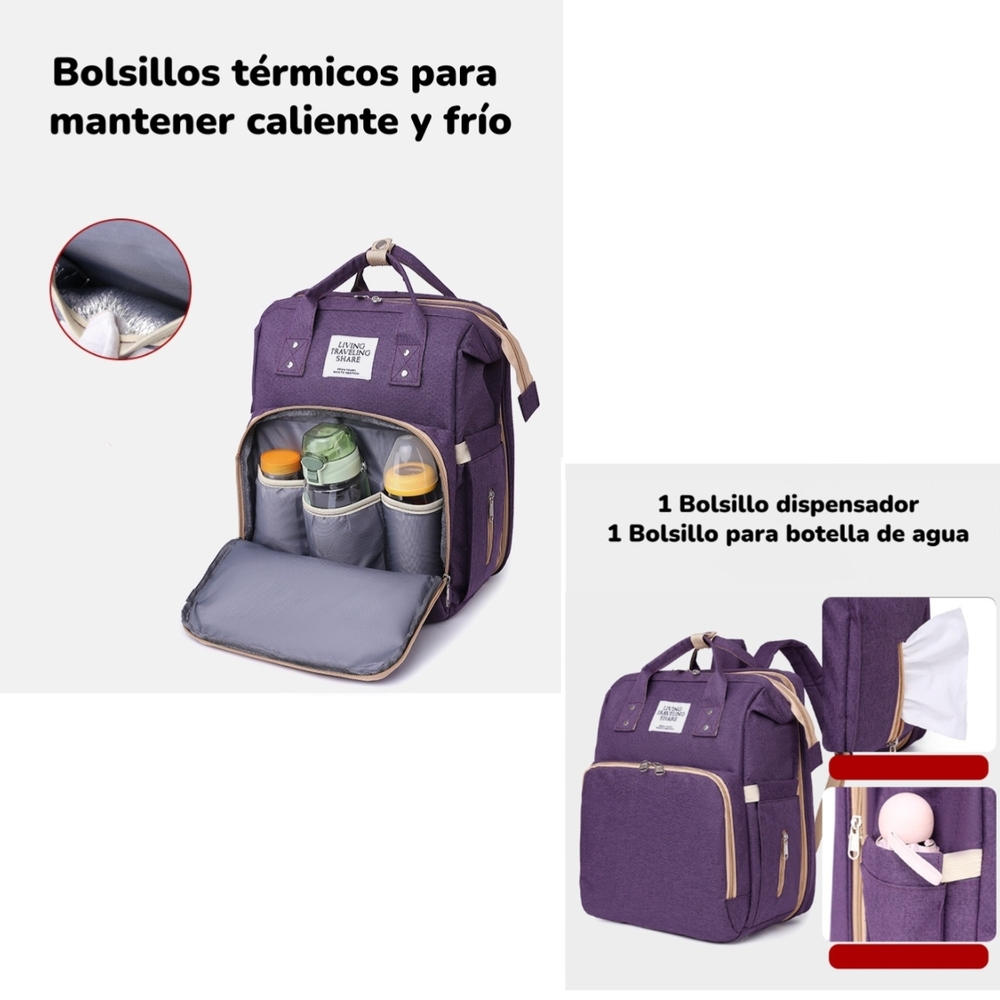 MOCHILA MATERNAL 3 EN 1 CON CUNITA LUBABYCAS GRIS - 6