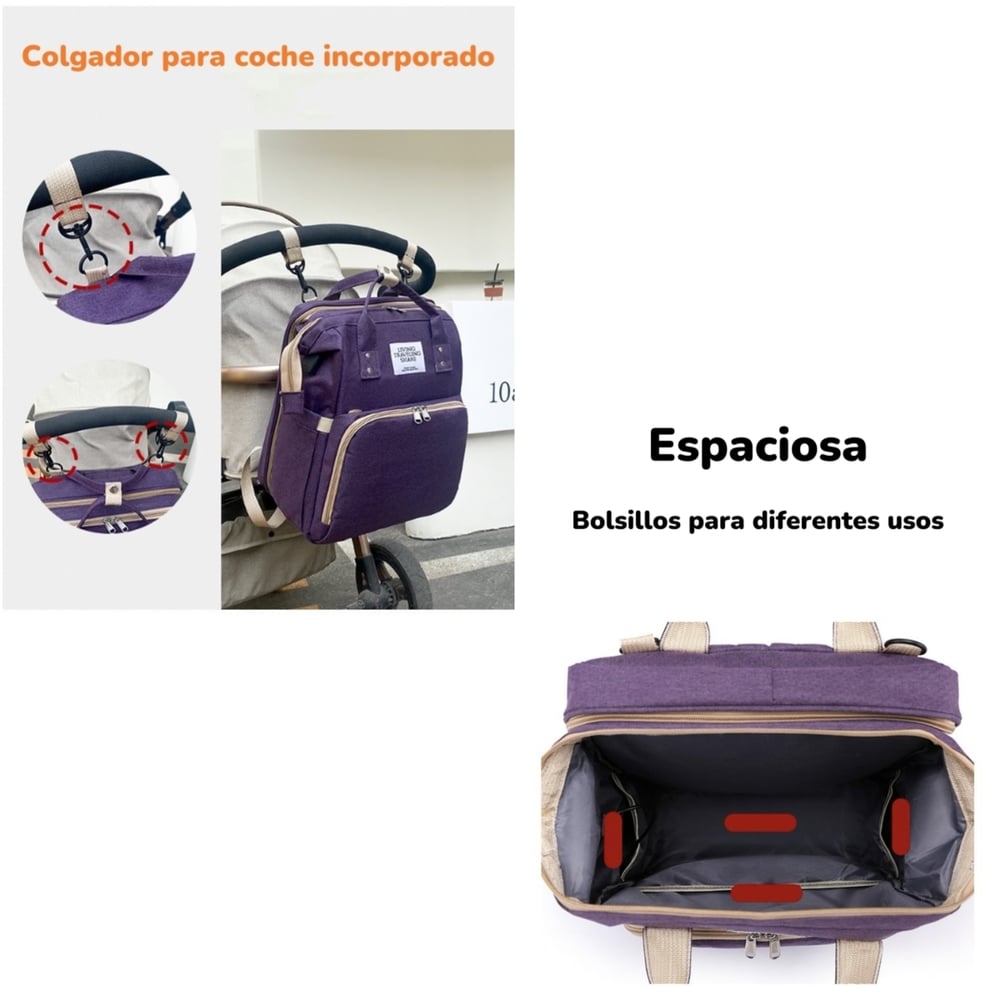 MOCHILA MATERNAL 3 EN 1 CON CUNITA LUBABYCAS GRIS - 7