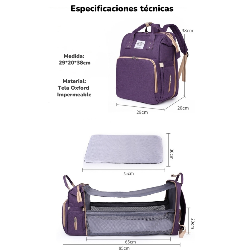 MOCHILA MATERNAL 3 EN 1 CON CUNITA LUBABYCAS GRIS - 8