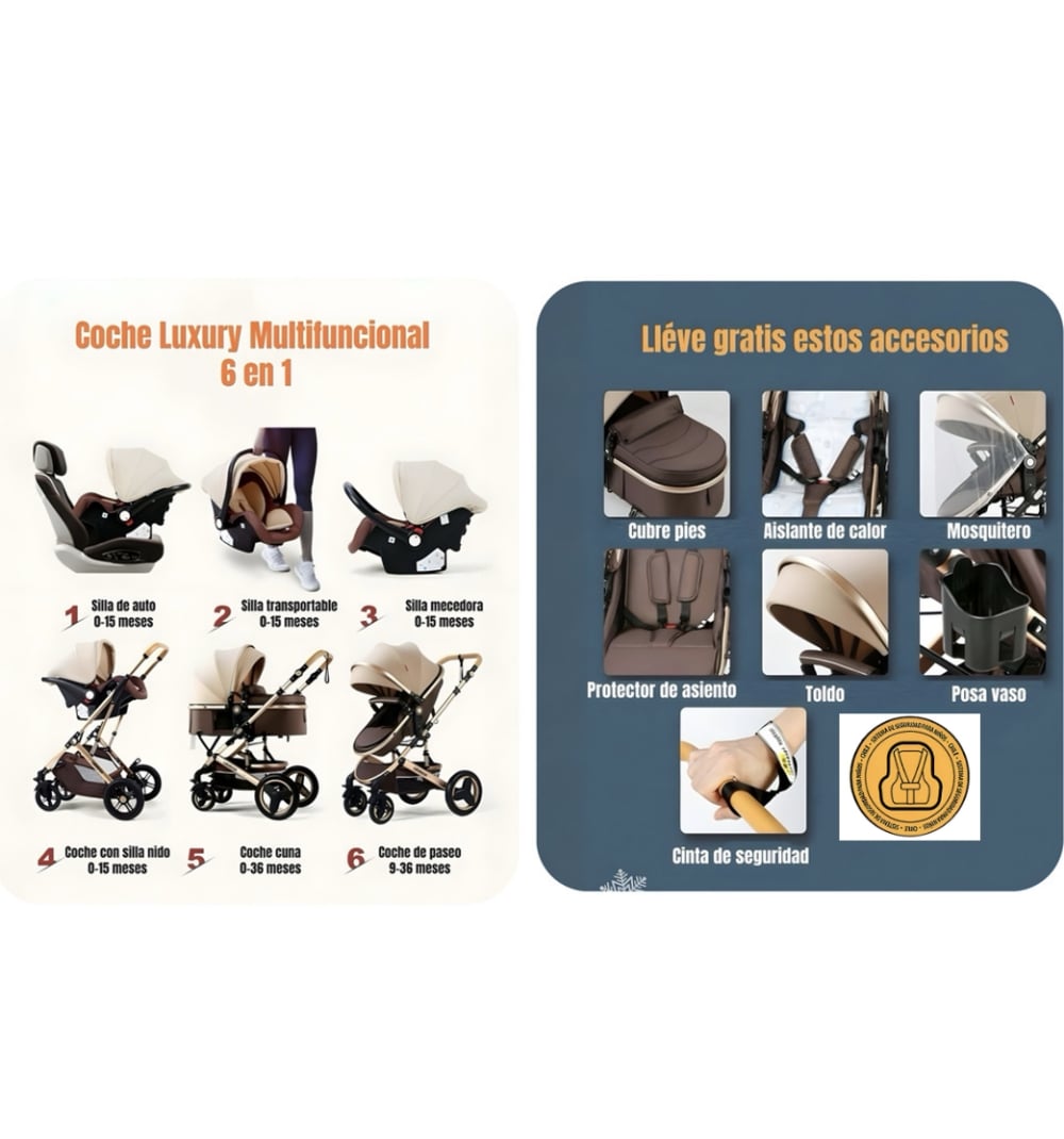 COCHE TRAVEL SYSTEM CON ACCESORIOS DORADO LUBABYCAS - 2