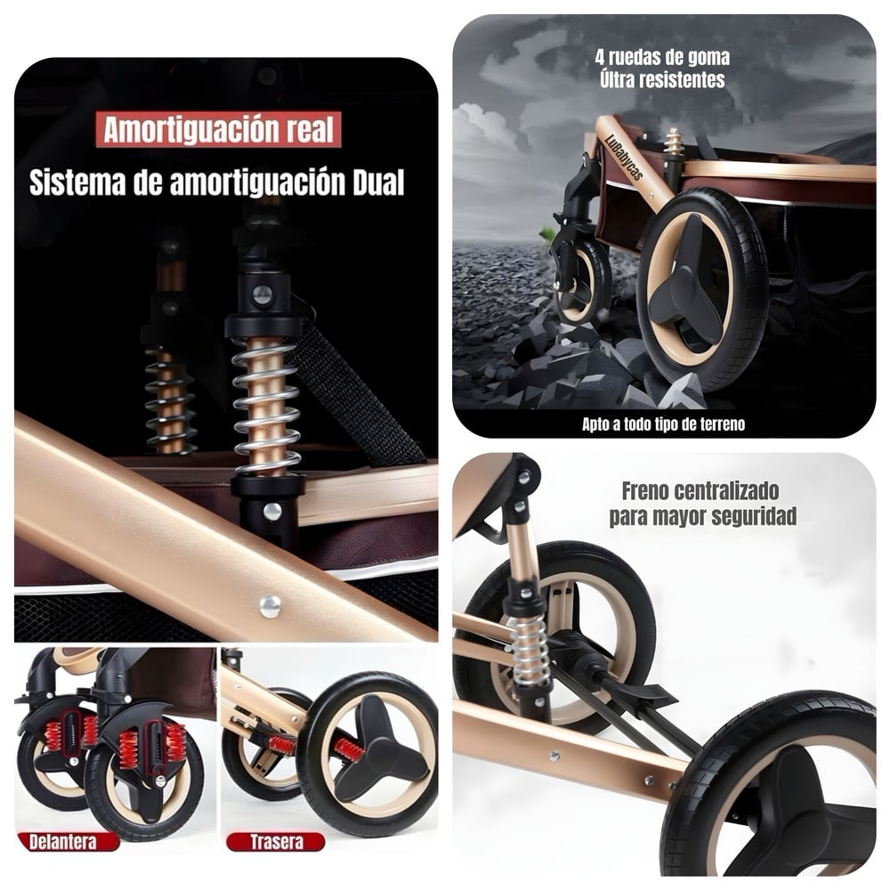 COCHE TRAVEL SYSTEM CON ACCESORIOS DORADO LUBABYCAS - 6