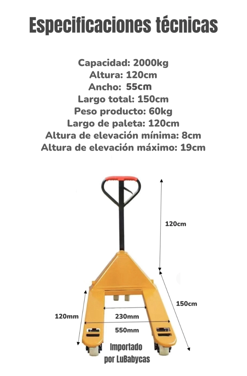 TRANSPALETA MANUAL 2000 KG 550MM BY LUBABYCAS - 7