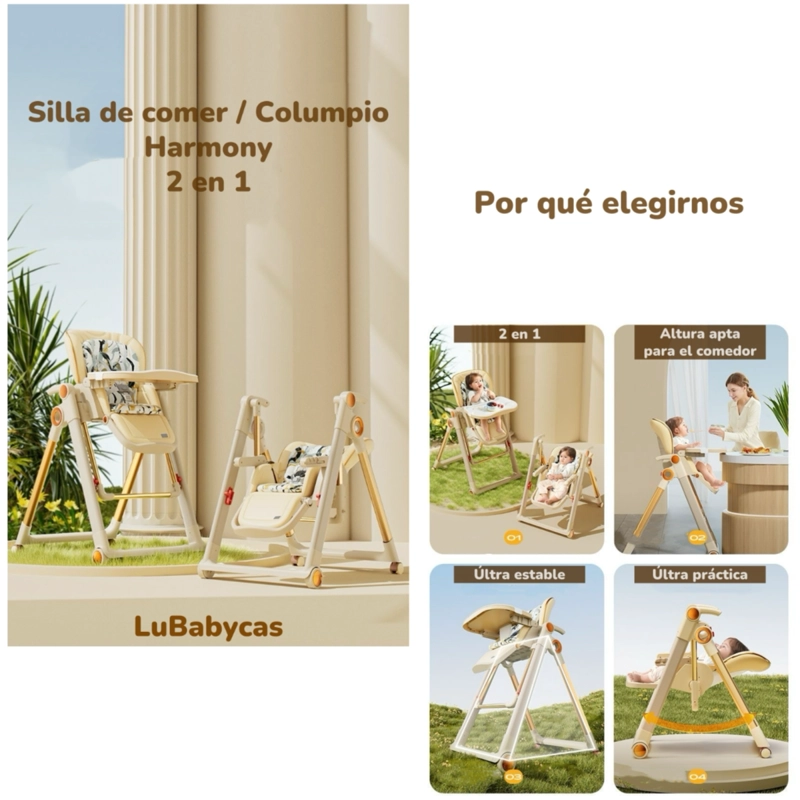SILLA DE COMER COLUMPIO 2 EN 1 CON PROTECTOR CREMA LUBABYCAS - 2