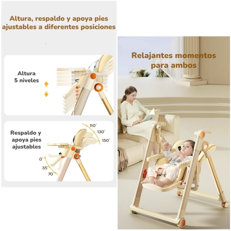 SILLA DE COMER COLUMPIO 2 EN 1 CON PROTECTOR CREMA LUBABYCAS - 4