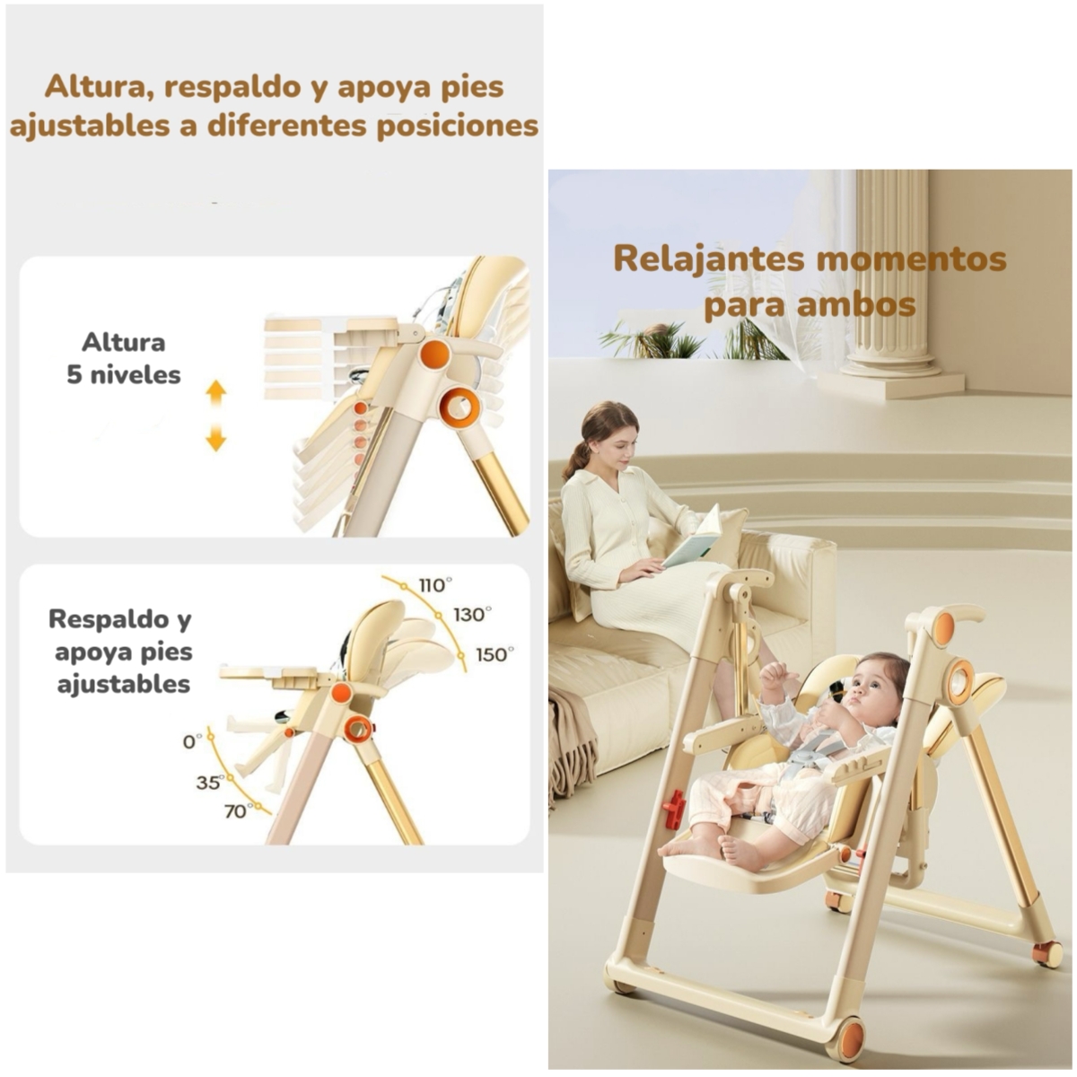 SILLA DE COMER COLUMPIO 2 EN 1 CON PROTECTOR CREMA LUBABYCAS - 4