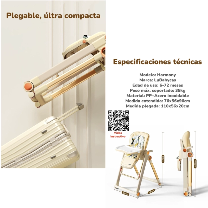 SILLA DE COMER COLUMPIO 2 EN 1 CON PROTECTOR CREMA LUBABYCAS - 8