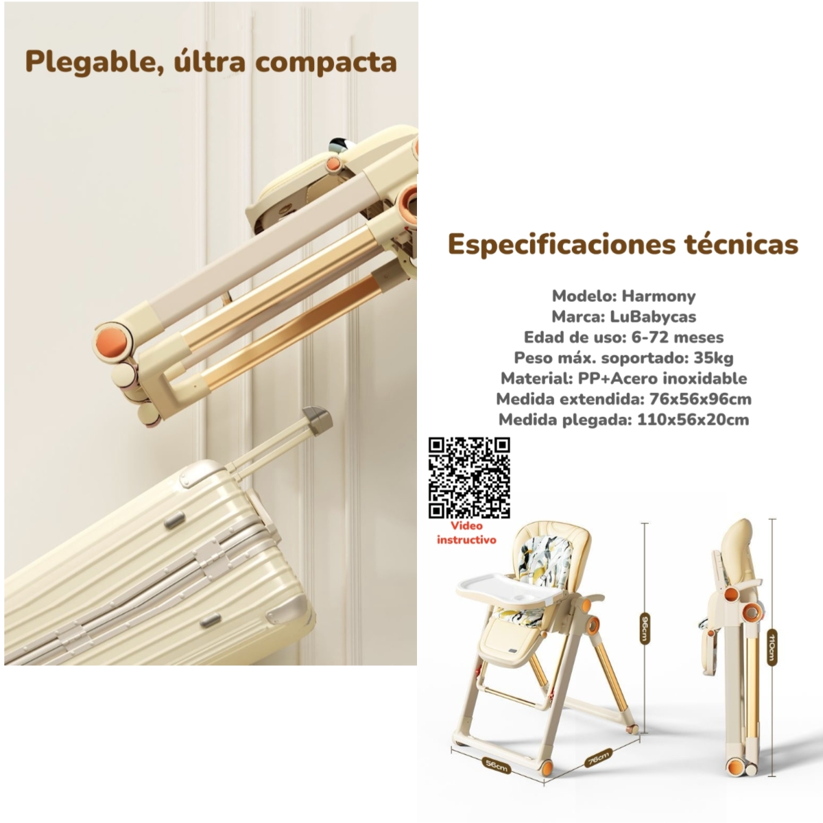 SILLA DE COMER COLUMPIO 2 EN 1 CON PROTECTOR CREMA LUBABYCAS - 8