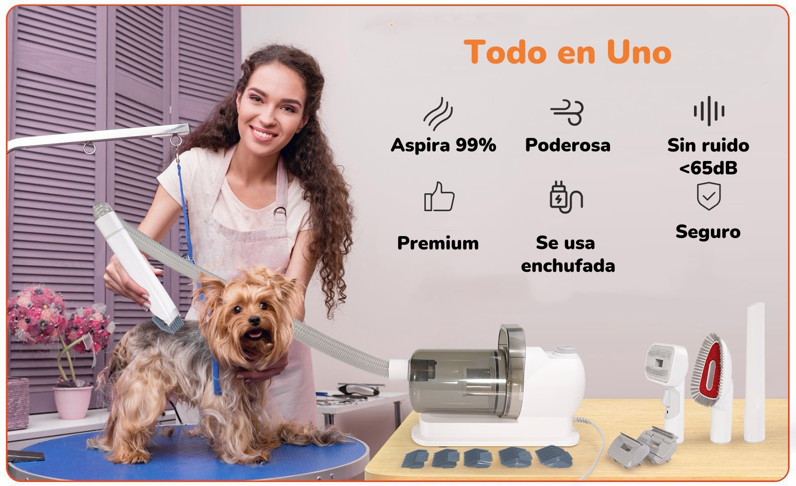 KIT ASEO ASPIRADORA CORTAPELOS PROFESIONAL 2 EN 1 MASCOTAS - 3