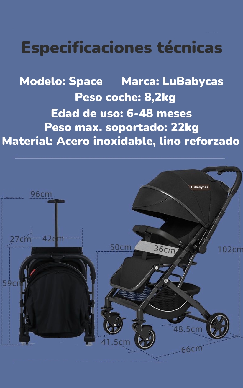 COCHE DE PASEO REVERSIBLE 4 RUEDAS 360°SPACE PINK LUBABYCAS - 7