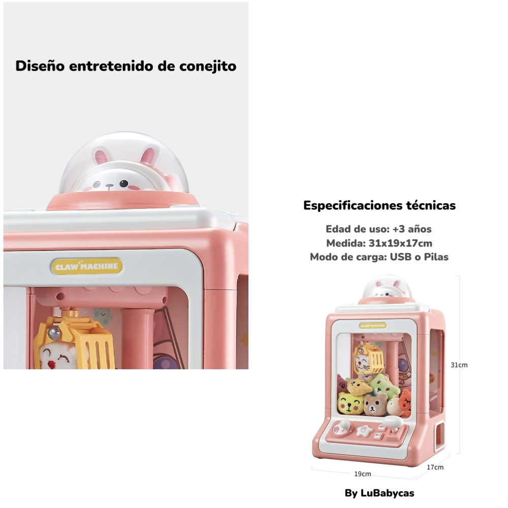 JUEGO MINI MAQUINA DE PELUCHES NIÑOS ROSADA BY LUBABYCAS - 8