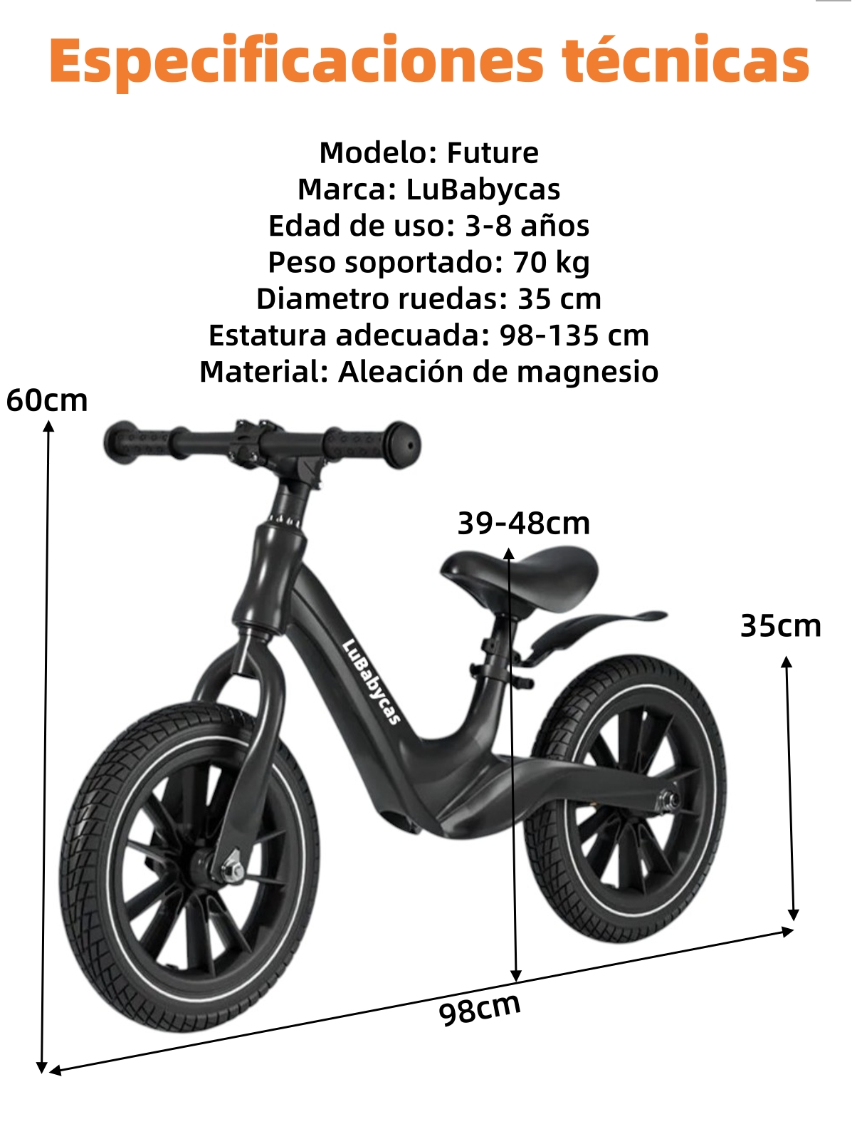 BICICLETA DE EQUILIBRIO 3-8 AÑOS ARO 14 ROJA LUBABYCAS - 8