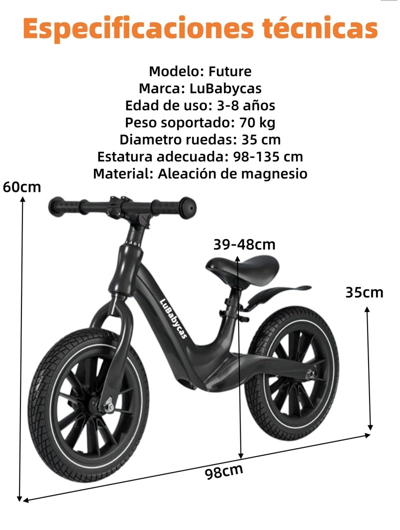 BICICLETA DE EQUILIBRIO 3-8 AÑOS ARO 14 ROSADA LUBABYCAS - 8