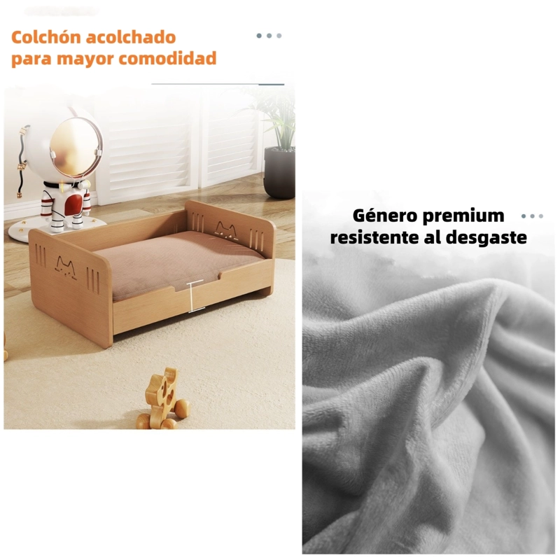 CAMA PARA MASCOTAS MADERA CON COLCHON 40X60CM BY LUBABYCAS - 4