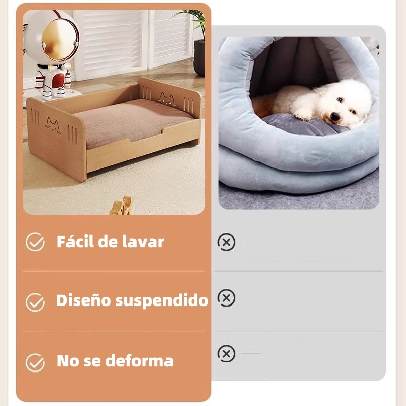 CAMA PARA MASCOTAS MADERA CON COLCHON 40X60CM BY LUBABYCAS - 6