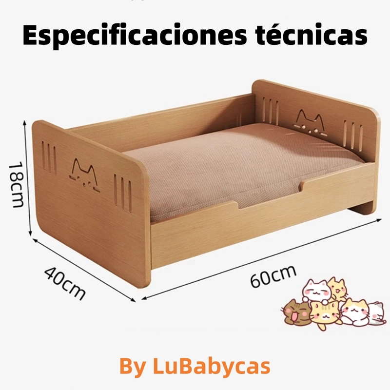 CAMA PARA MASCOTAS MADERA CON COLCHON 40X60CM BY LUBABYCAS - 8