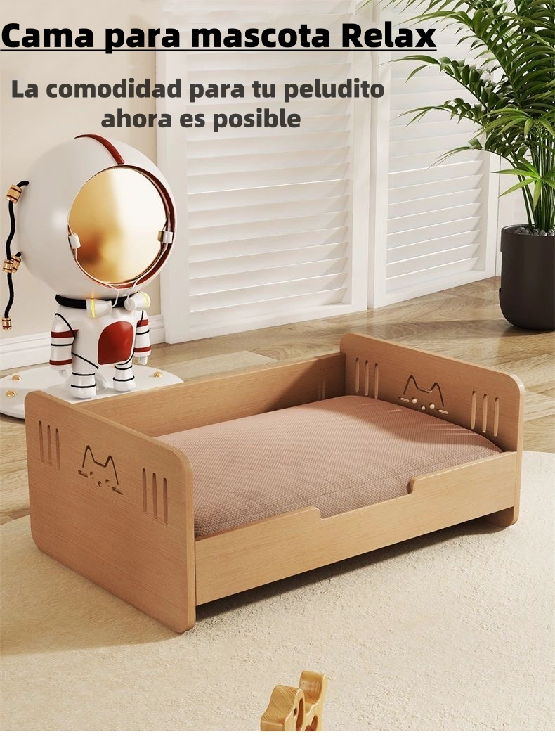 CAMA PARA MASCOTAS MADERA CON COLCHON 50X70CM BY LUBABYCAS - 2