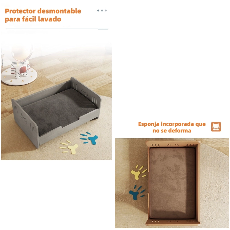 CAMA PARA MASCOTAS MADERA CON COLCHON 50X70CM BY LUBABYCAS - 5