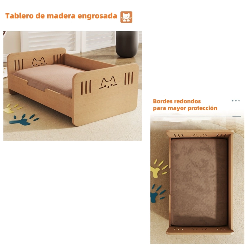 CAMA PARA MASCOTAS MADERA CON COLCHON 50X70CM BY LUBABYCAS - 7