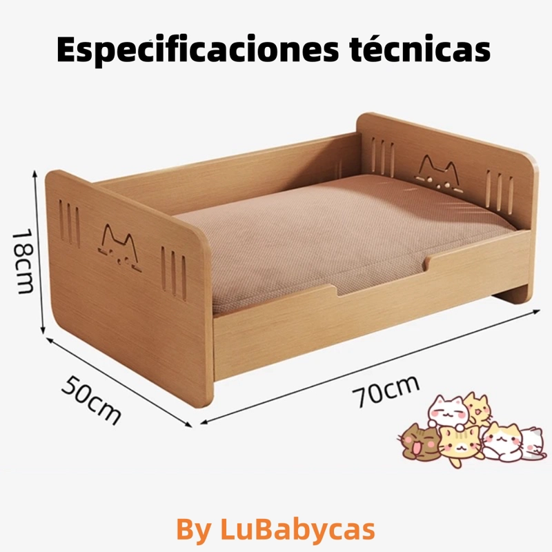 CAMA PARA MASCOTAS MADERA CON COLCHON 50X70CM BY LUBABYCAS - 8