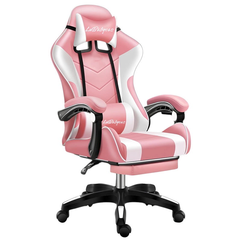 SILLA GAMER RECLINABLE CON REPOSA PIES ROSADA LUBABYCAS - 1