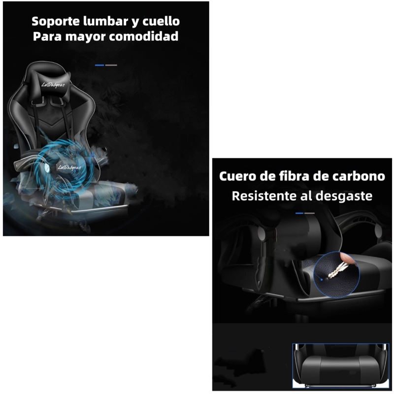 SILLA GAMER RECLINABLE CON REPOSA PIES BLANCA LUBABYCAS - 3