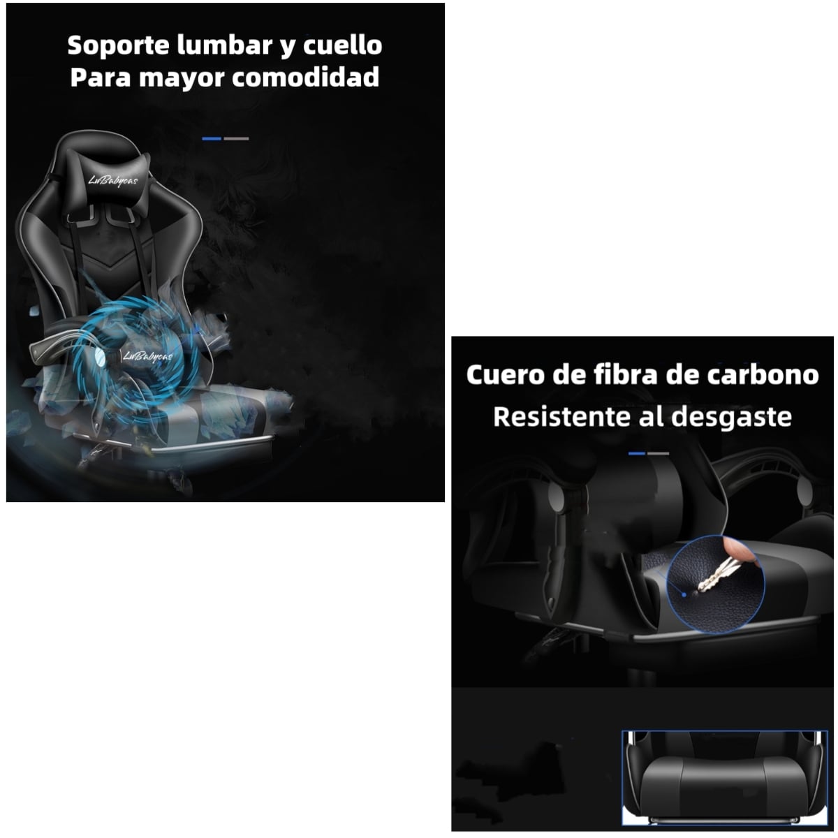 SILLA GAMER RECLINABLE CON REPOSA PIES BLANCA LUBABYCAS - 3