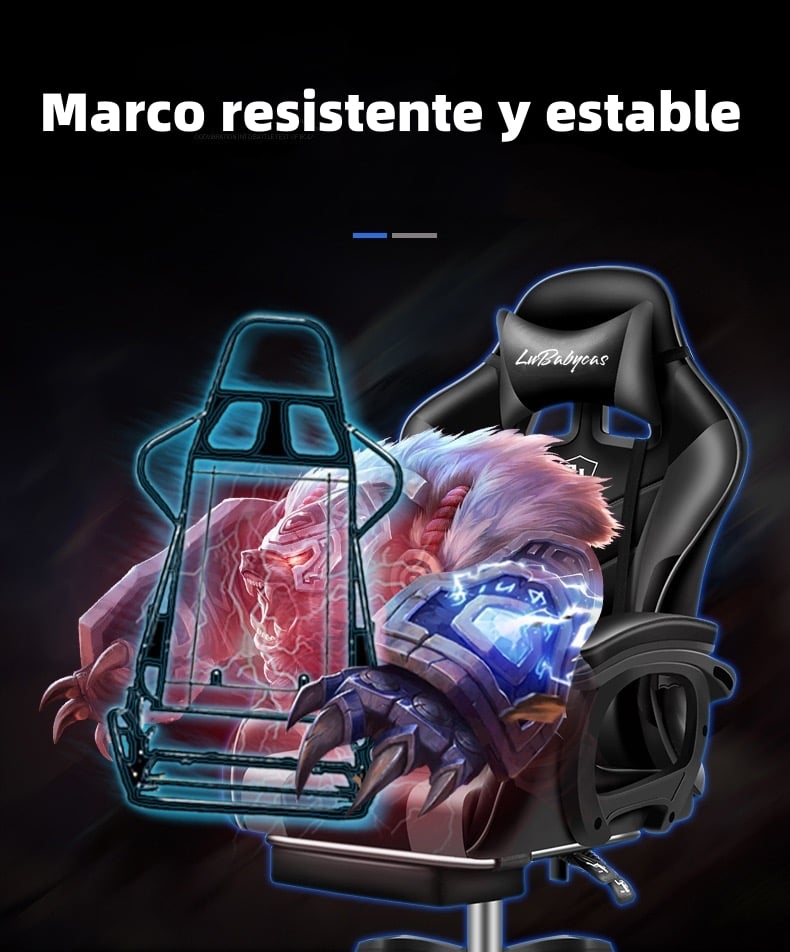SILLA GAMER RECLINABLE CON REPOSA PIES BLANCA LUBABYCAS - 7