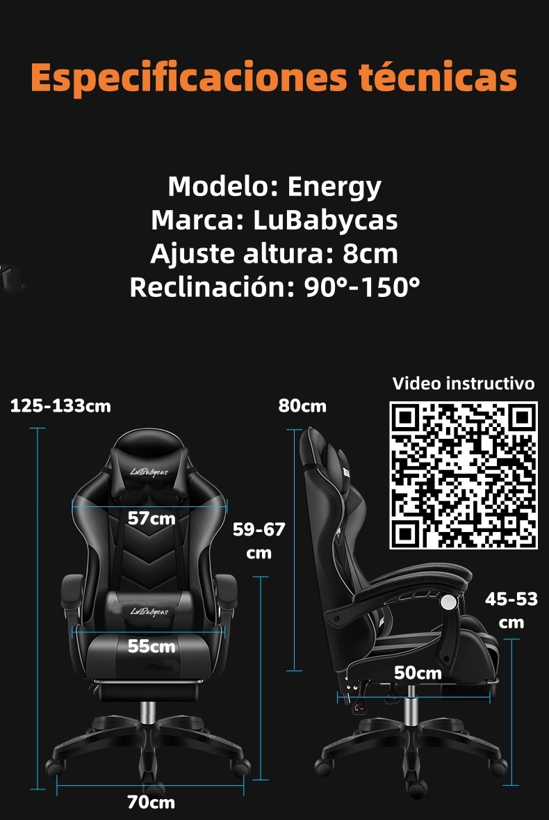 SILLA GAMER RECLINABLE CON REPOSA PIES ROJA LUBABYCAS - 8