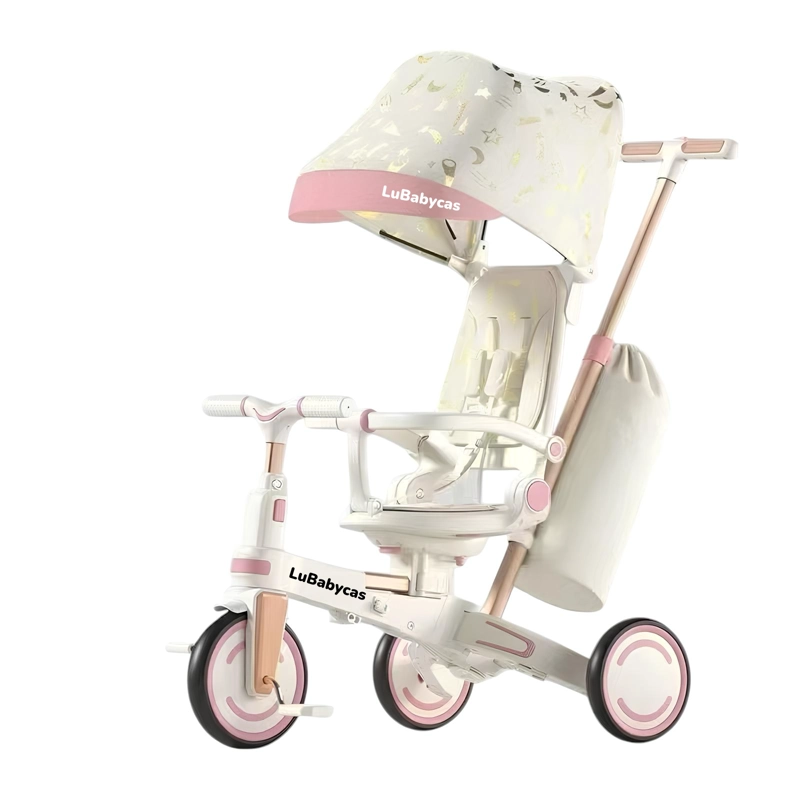 TRICICLO BALANCE PLEGABLE CON BOLSO 9 EN 1 LUBABYCAS ROSADO - 1